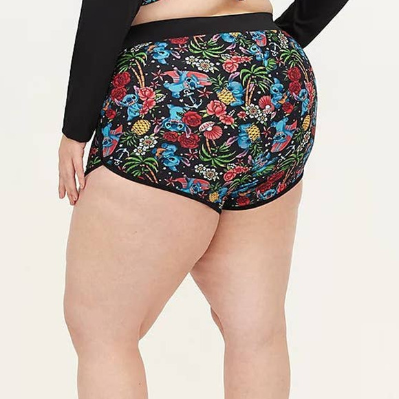 New Torrid 6 (6X 30) Disney Lilo and Stitch Dolphin Hem Tattoo Print Swim Shorts - Picture 3 of 3